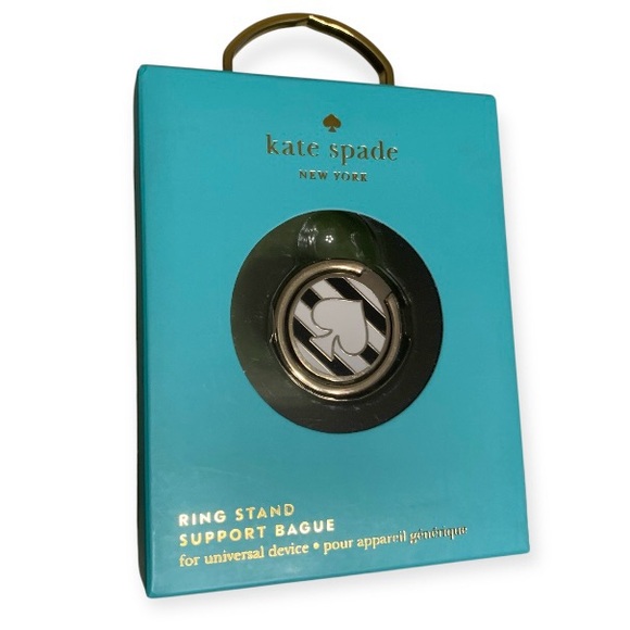 Kate Spade NY Universal Cell Phone Ring Stand Black White Stripes w/ Spade Gold - Picture 1 of 13